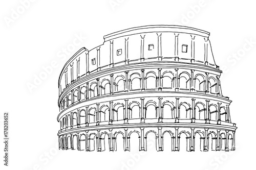 Vector sketch of The Coliseum or Flavian Amphitheatre, Rome, Italy.
