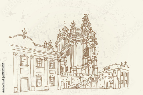 vector sketch of St. George's Cathedral in Lviv, Ukraine. photo