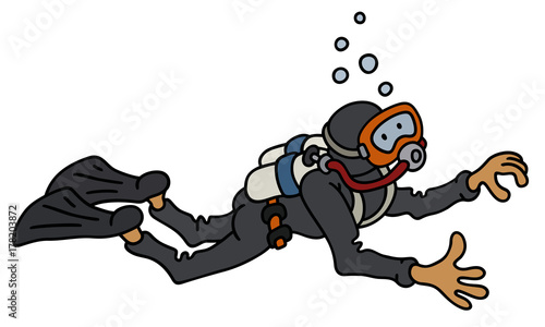 Funny diver in a black neoprene