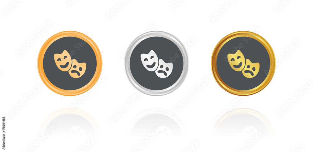 Masken - Karneval - Bronze, Silber, Gold Buttons Masken - Karneval - Bronze, Silber, Gold Buttons