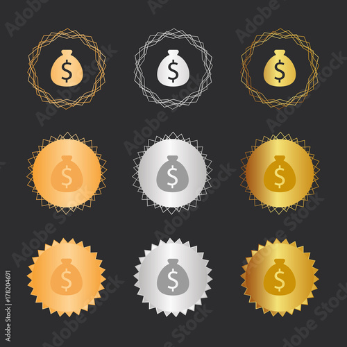 Geldsack Dollar - Bronze, Silber, Gold Medaillen