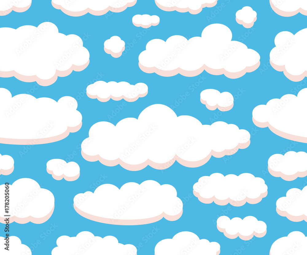 Clouds isolated on blue sky seamless pattern background for your design. Graphic design  for web, print or template. Vector illustration