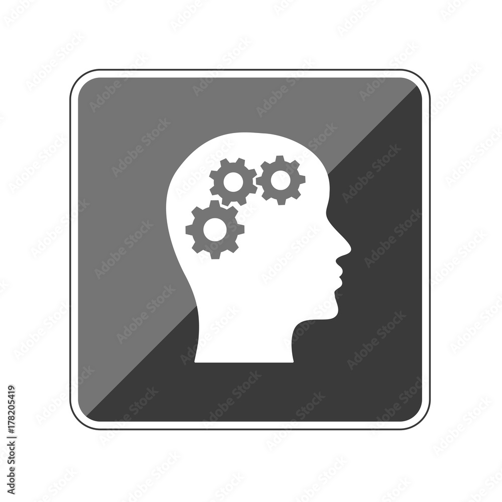Kopf mit Zahnrädern - Brainstorming - Reflektierender App Button