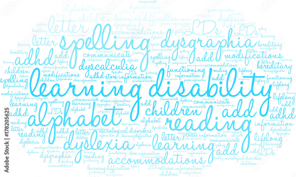 Learning Disability Word Cloud on a white background. Learning Disability Word Cloud on a white background.