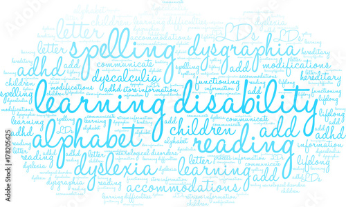 Learning Disability Word Cloud on a white background. 