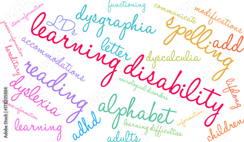 Learning Disability Word Cloud on a white background. 