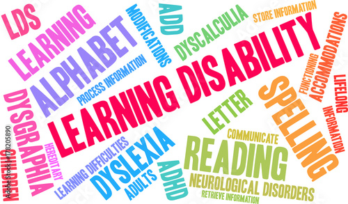Learning Disability Word Cloud on a white background. 
