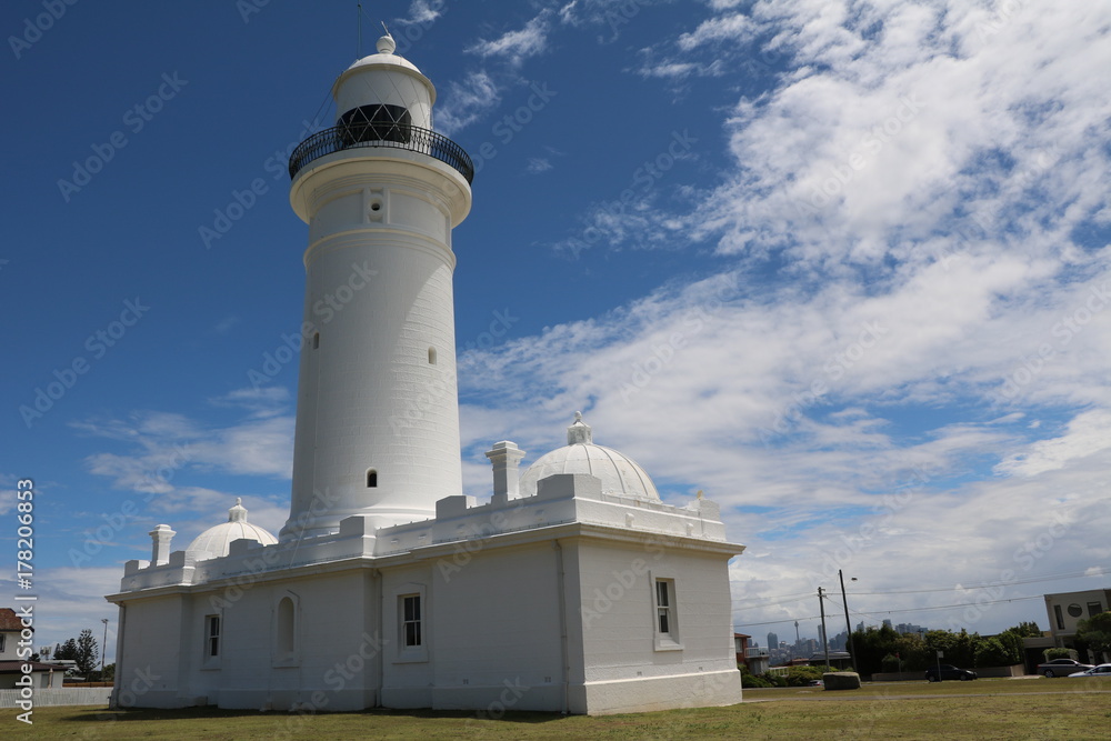 Sideview of Macquarie Lighthouse in Dunbar Head Sydney, Australia
