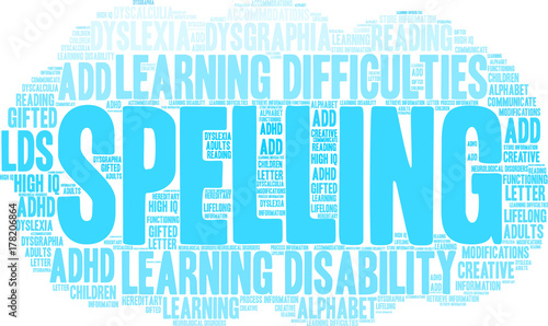 Spelling Word Cloud on a white background. 