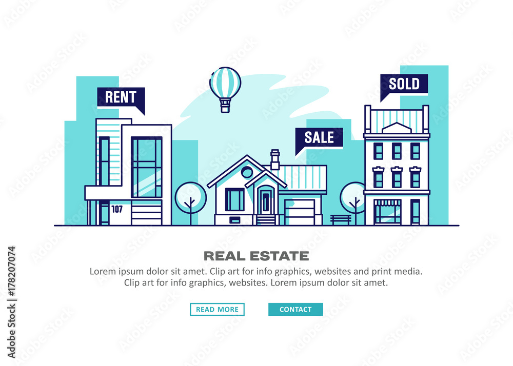 Real estate business concept with houses. Vector illustration. Stock ...