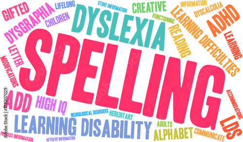 Spelling LDs Word Cloud on a white background. 