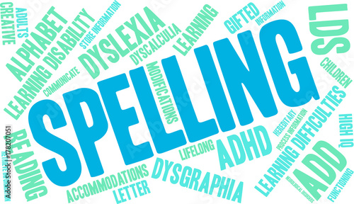 Spelling Word Cloud on a white background. 