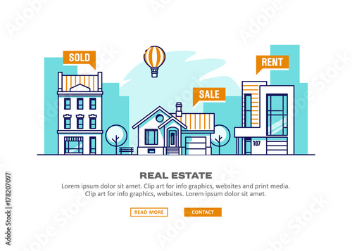 Real estate business concept with houses. Vector illustration.