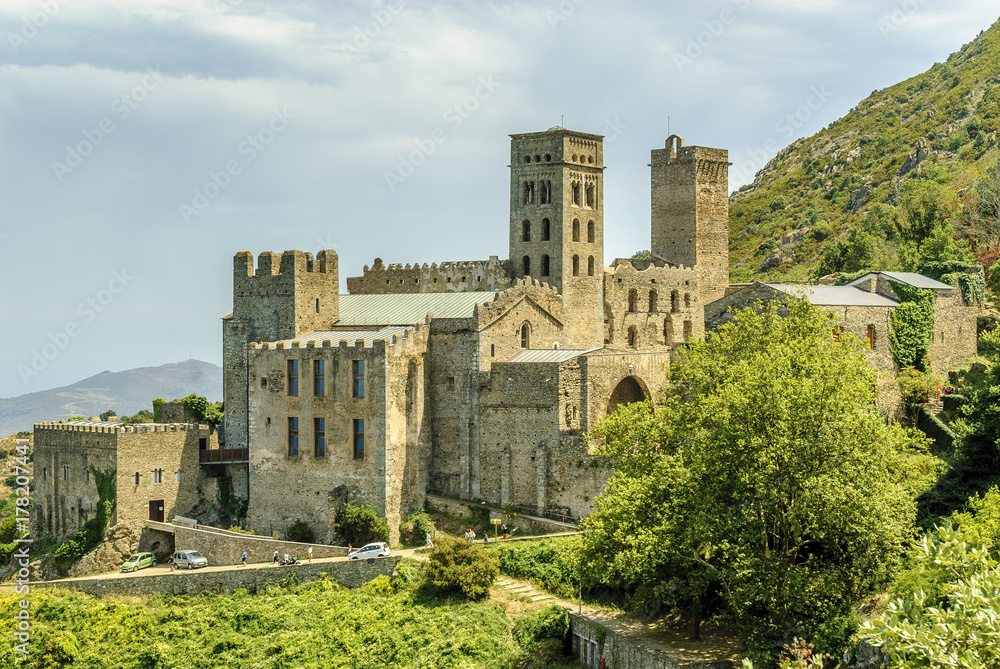 sight of the ruins of the Benedictine abbey of the Romanesque art close to the cape of Creus in Gerona, Spain.