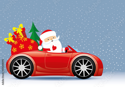 Santa claus in the red car.