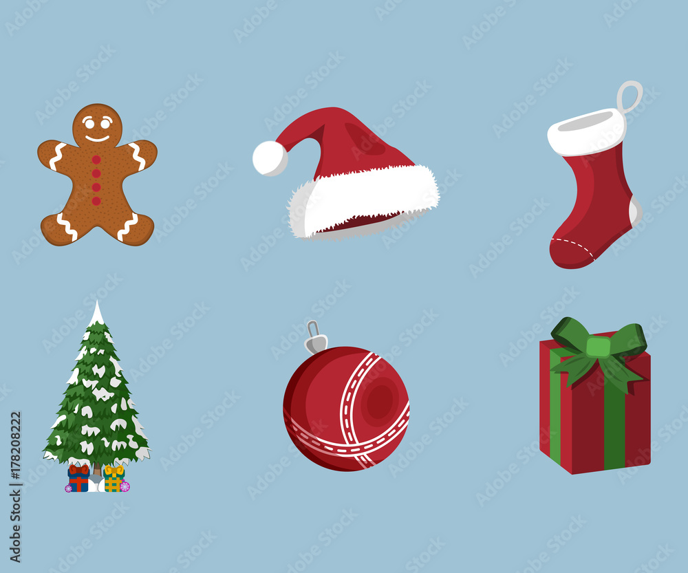 Set of XMas icon. Cartoon style. Vector Illustration for Christmas day Set of XMas icon. Cartoon style. Vector Illustration for Christmas day