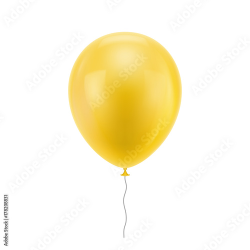 Yellow realistic balloon. Yellow inflatable ball realistic isolated white background. Balloon in the form of a vector illustration