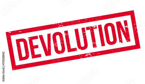 Devolution rubber stamp. Grunge design with dust scratches. Effects can be easily removed for a clean, crisp look. Color is easily changed.
