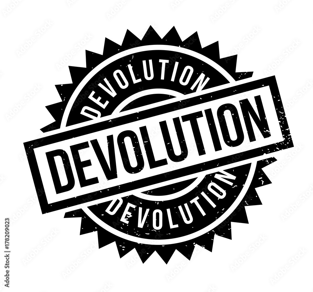 Obraz premium Devolution rubber stamp. Grunge design with dust scratches. Effects can be easily removed for a clean, crisp look. Color is easily changed.