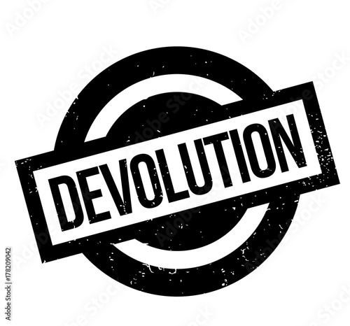 Devolution rubber stamp. Grunge design with dust scratches. Effects can be easily removed for a clean, crisp look. Color is easily changed.