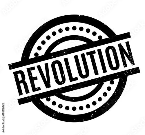Revolution rubber stamp. Grunge design with dust scratches. Effects can be easily removed for a clean, crisp look. Color is easily changed.