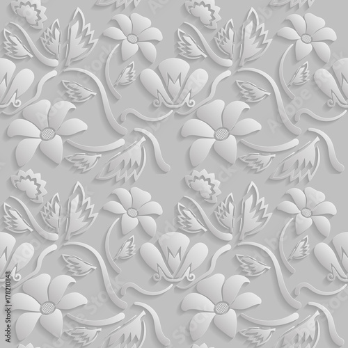 Seamless 3D white pattern  natural  floral pattern  vector. Endless texture can be used for wallpaper  pattern fills  web page  background   surface textures.