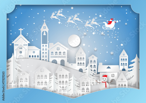 Winter season with snowflake, Vector illustration of Merry Christmas, paper art design in the Gift Box