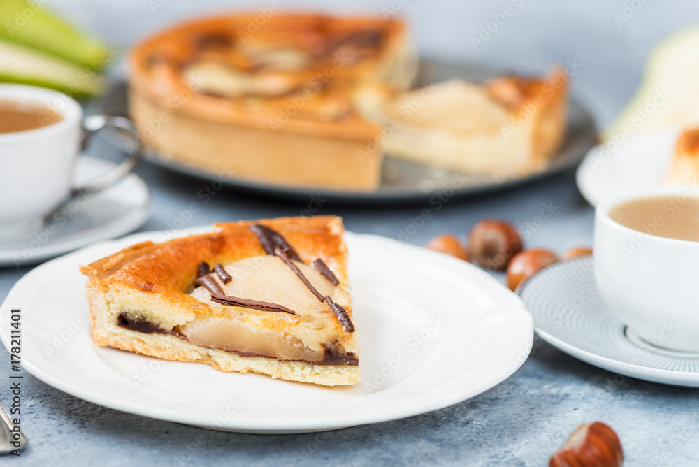 Slice of pear cake. Autumn comfort food Slice of pear cake. Autumn comfort food