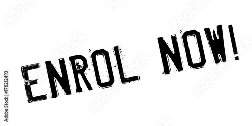 Enrol Now rubber stamp. Grunge design with dust scratches. Effects can be easily removed for a clean, crisp look. Color is easily changed.