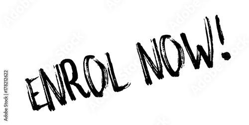 Enrol Now rubber stamp. Grunge design with dust scratches. Effects can be easily removed for a clean, crisp look. Color is easily changed.