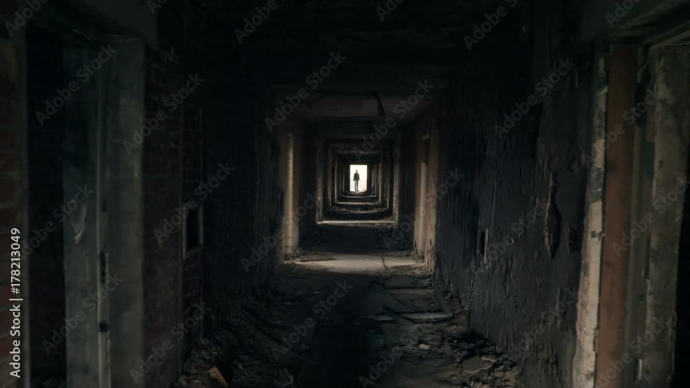 silhouette in a subway tunnel. Light at End of Tunnel silhouette in a subway tunnel. Light at End of Tunnel