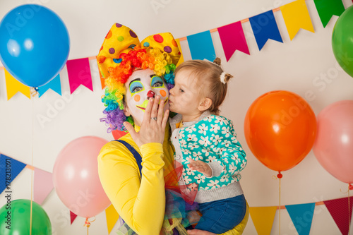 clown girl and little baby. Celebration. Birthday