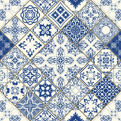 Keuken achterwand Portugese tegeltjes patronen Mediterraans bloemmozaïek in blauwtinten  © psk55