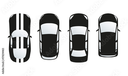 Car icon set. Top view. Vector illustration or different type of cars.