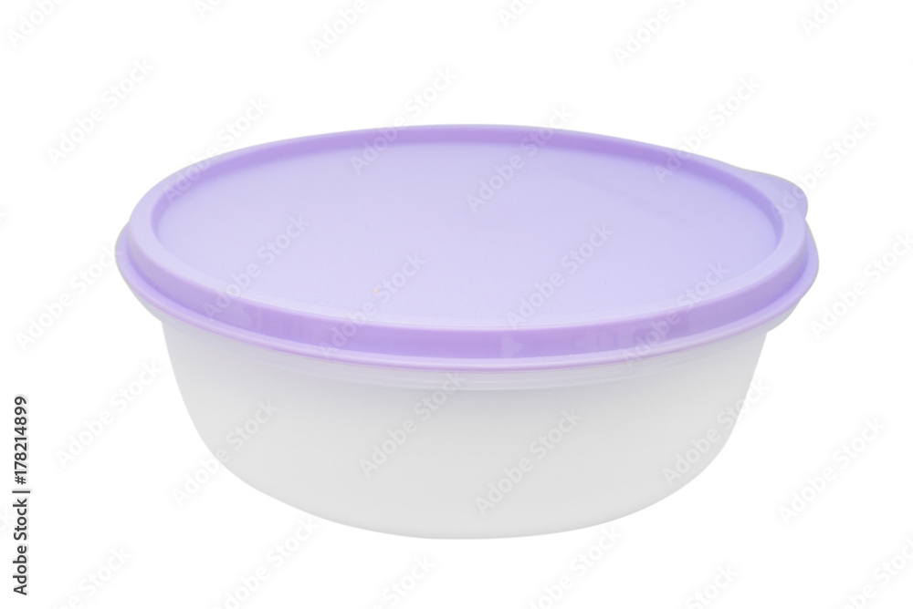 Plastic food container with violet lid isolated Plastic food container with violet lid isolated