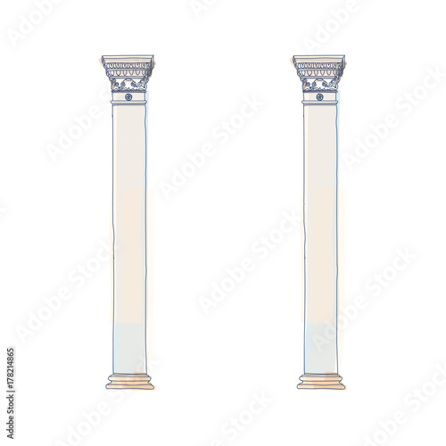 Stylized Greek doodle column Doric Ionic Corinthian columns. Vector illustration. Classical architectural support