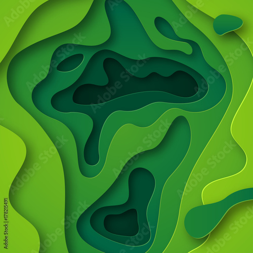 3D abstract background with green paper cut shapes