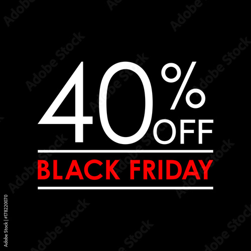 40% off. Black Friday sale and discount banner. Sales tag design template. Vector illustration.