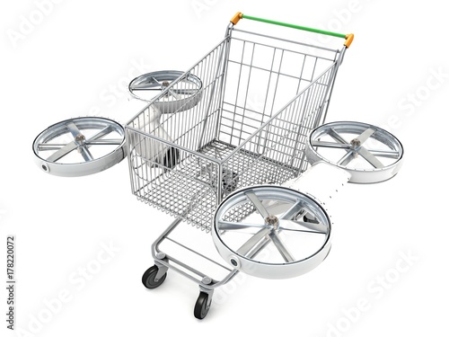 3D illustration of shopping cart drone concept