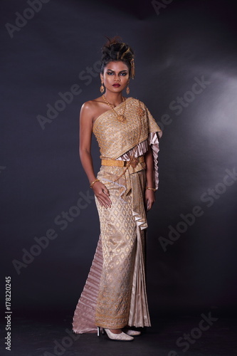 Thai Silk Clssic Traditional Costume National style in Beautiful Fashion Model
