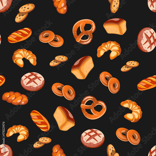 Seamless pattern with different baked products