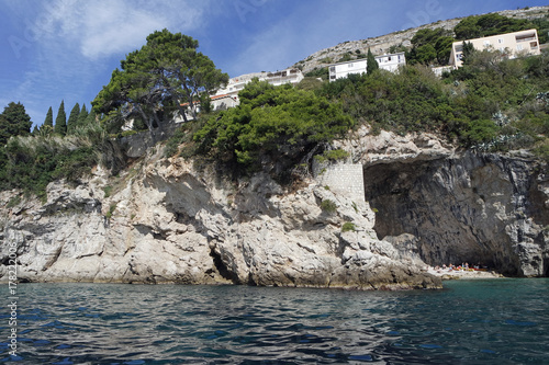 wild coast of croatian town dubrovnik from a boat