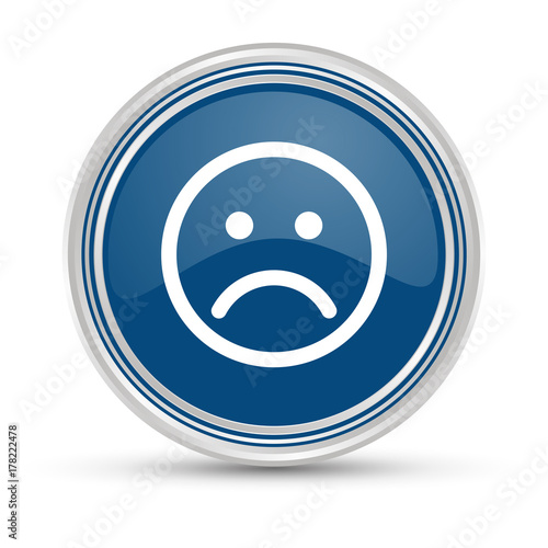 Blauer Button - Smiley - unzufrieden