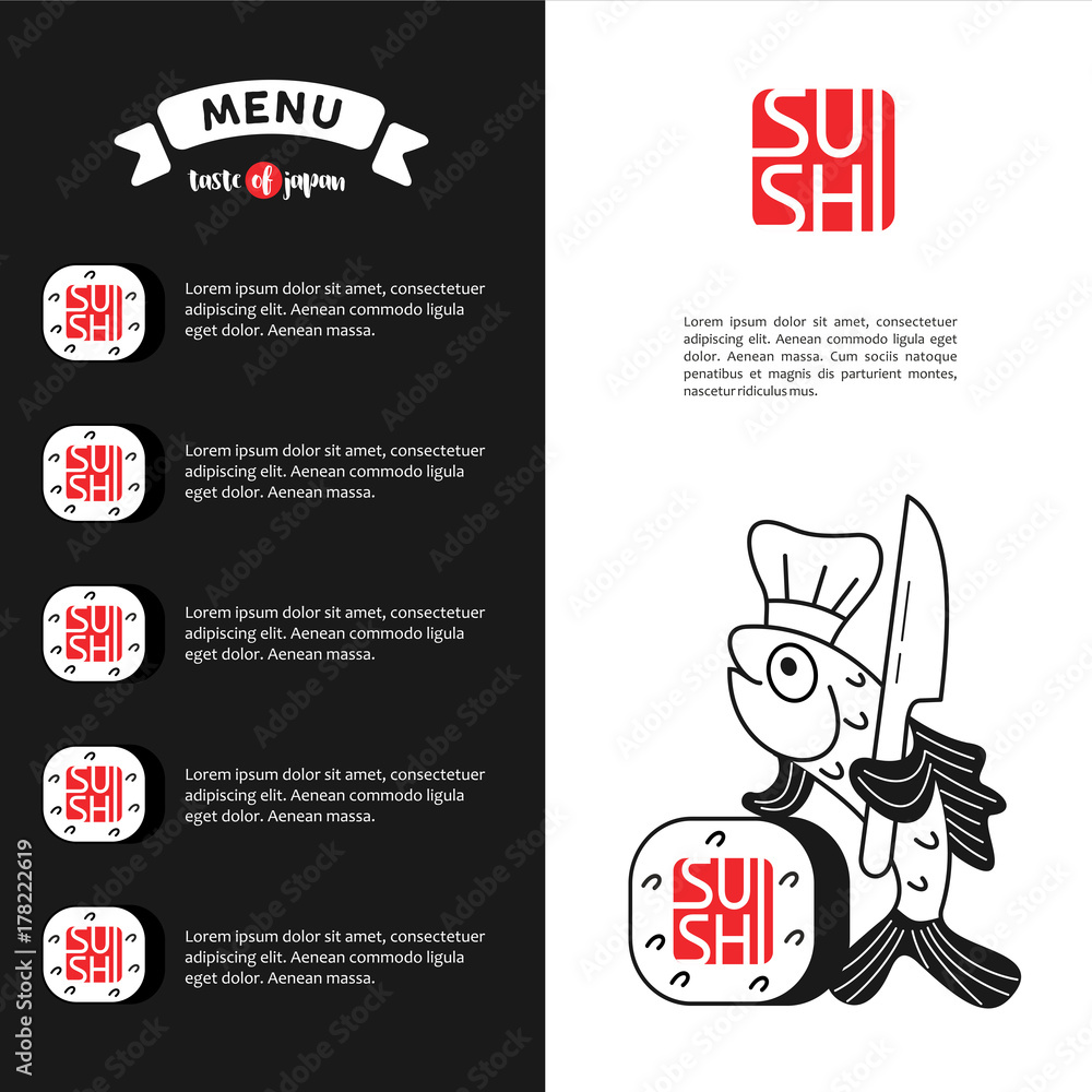 Obraz premium The logo and menu template sushi for Japanese restaurant 3.