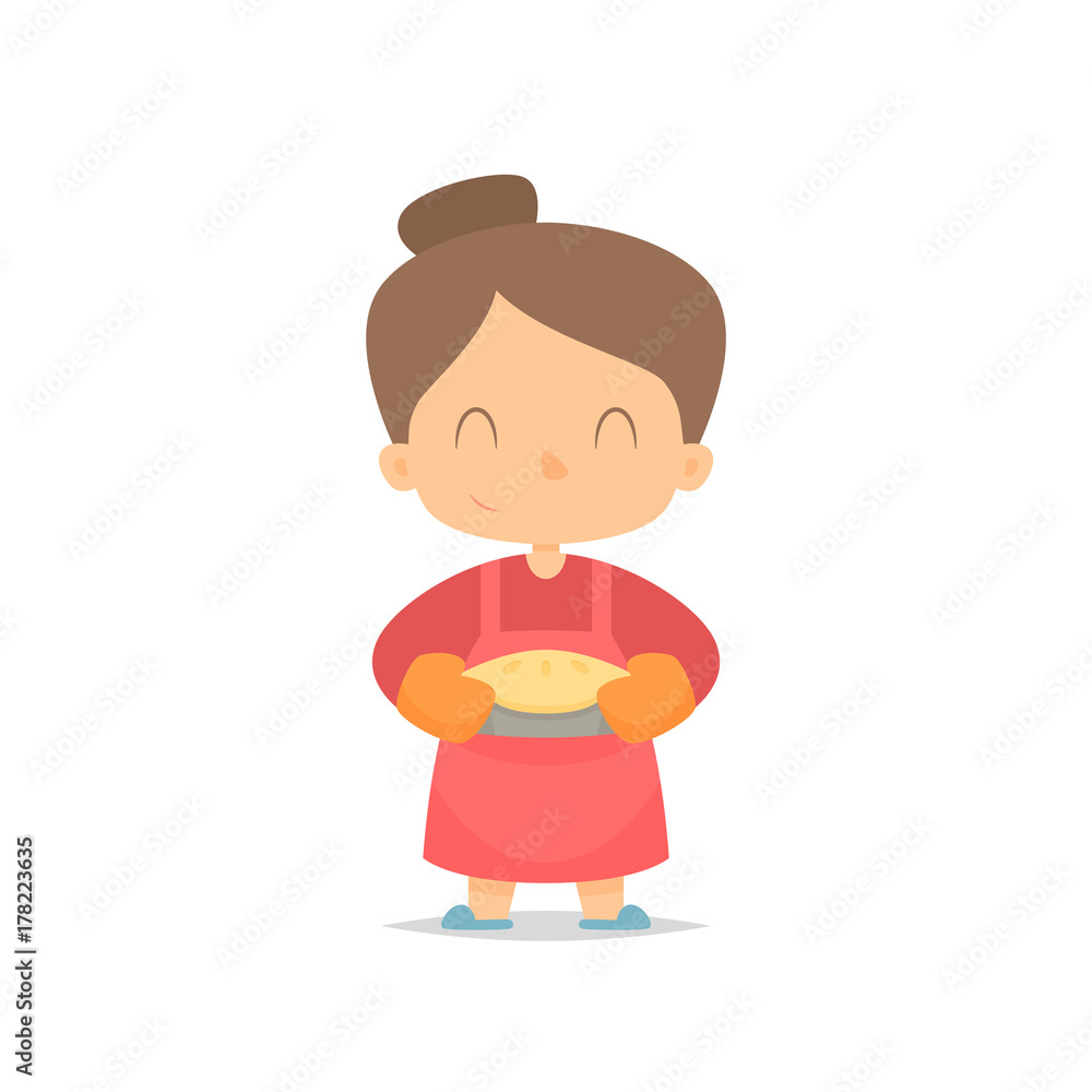 Cartoon woman holding pie vector