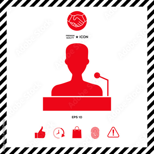 Speaker, orator speaking from tribune icon