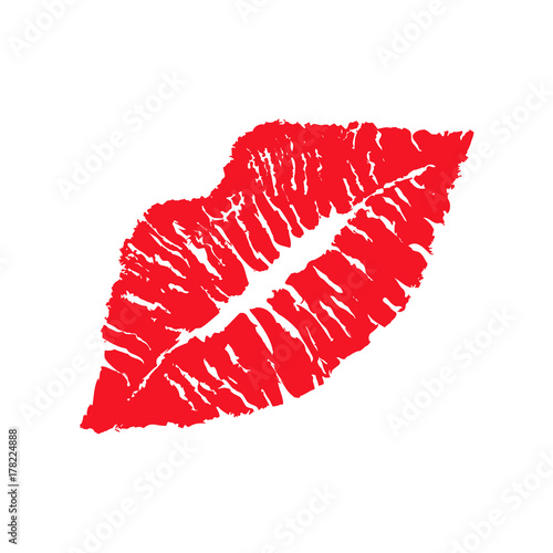 Red lipstick kiss on white background. Realistic vector illustration. Image trace.