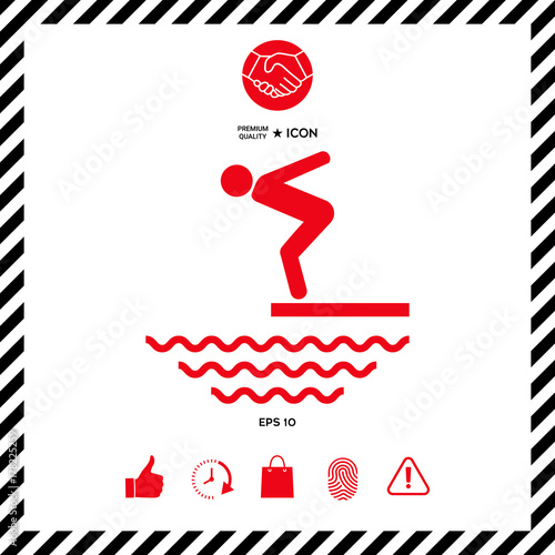 Swimmer on a springboard, Jumping into the water - icon