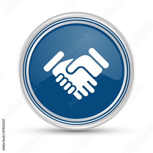 Blauer Button - Handschlag