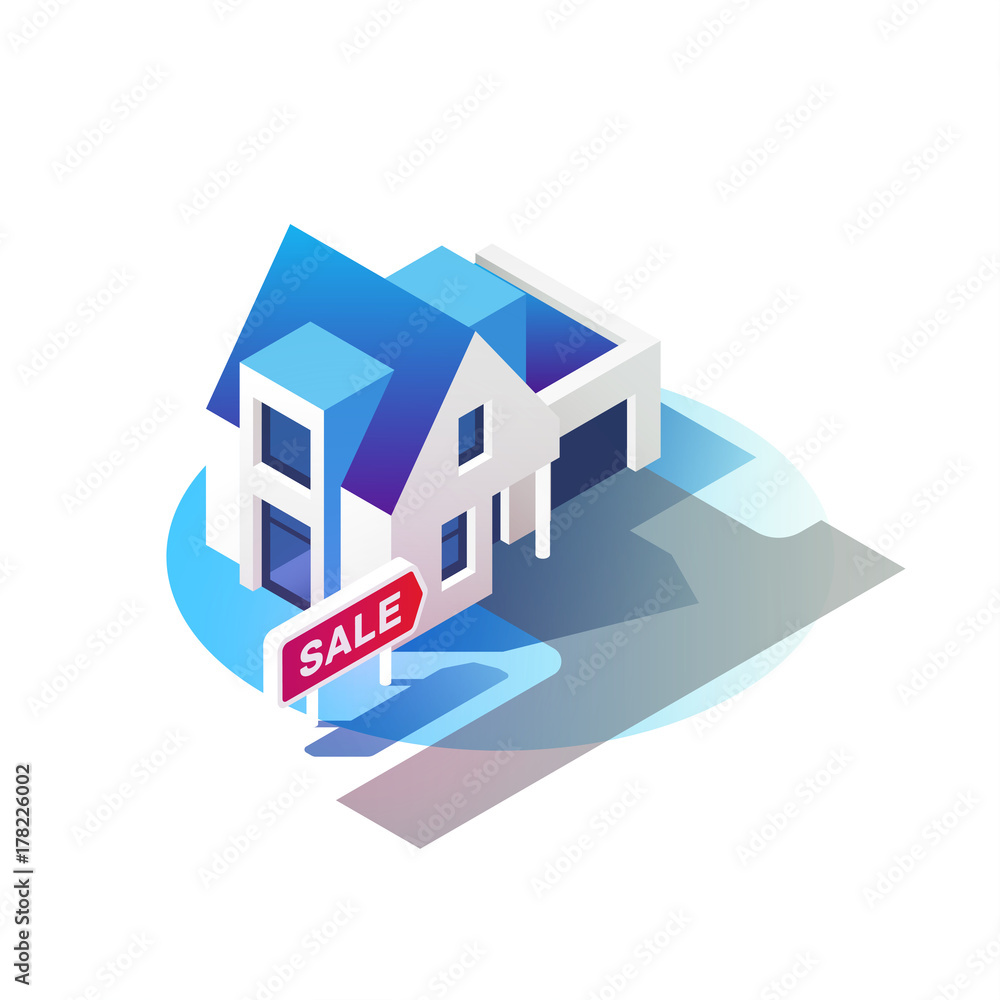 House for sale. Real estate concept. Isometric vector illustration. House for sale. Real estate concept. Isometric vector illustration.